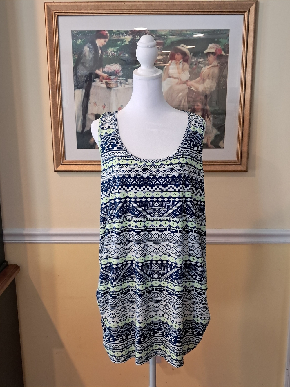 derek heart Sleeveless Navy &‎ Lime Geometric Tank Top - Women Size 3X